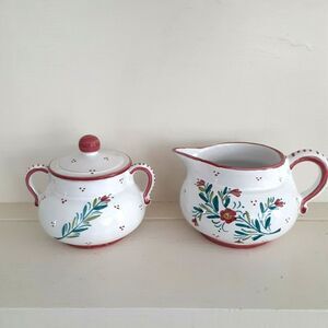 Vintage Italian Deruta Labor pottery creamer sugar Fiore Rosa maiolica